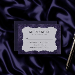 Midnight Indigo Romance   Satiny Grunge Damask RSVP Card