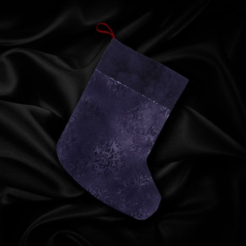 Midnight Indigo Romance  Satiny Grunge Damask Small Christmas Stocking