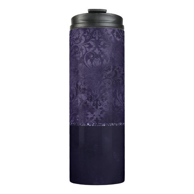 Midnight Indigo Romance | Satiny Grunge Damask Thermal Tumbler (Front)