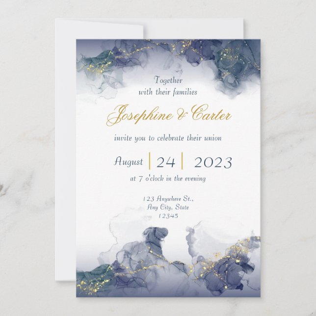 Midnight Ink & Gold Wedding Invitation (Front)
