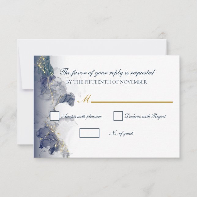 Midnight Ink & Gold Wedding RSVP Cards (Front)