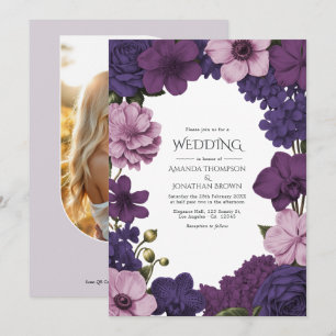 Midnight Iris, Velvet Plum & Dusty Petal Wedding Invitation