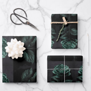 Midnight Jungle Black Flower Power  Wrapping Paper Sheets