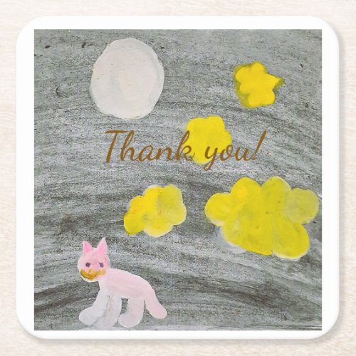 Midnight Kitty Adventure Thank You Square Paper Coaster