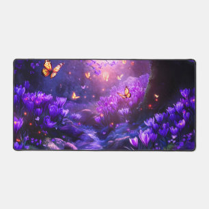 Midnight Lavender Cascade Blossoms Desk Mat