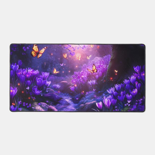 Midnight Lavender Cascade Blossoms Desk Mat (Front)