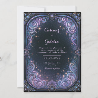Midnight Lavender Celestial Wedding Invitation