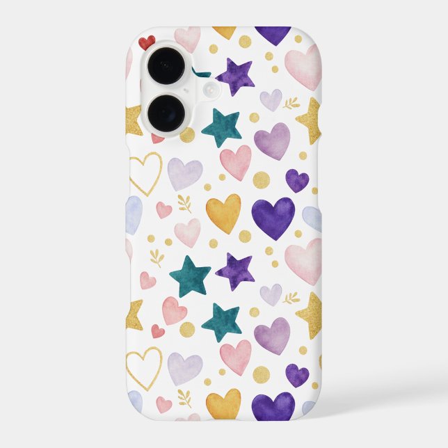 Midnight Lavender & Gold Celestial Heart Pattern Iphone Case (Back)