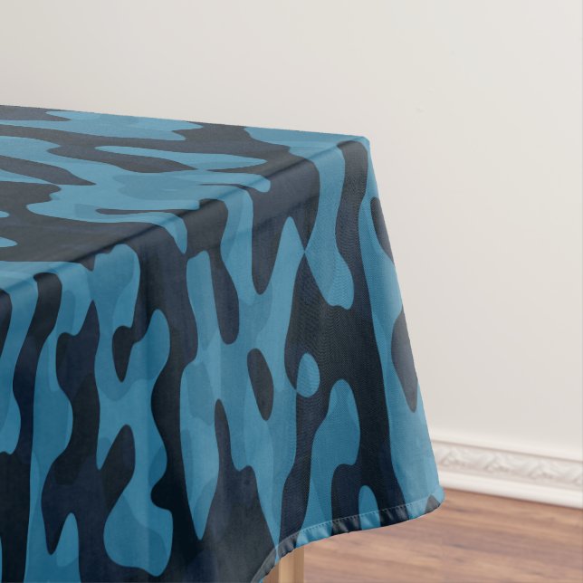 Midnight, light blue, muted blue, dark blue camo tablecloth (In Situ)