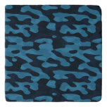 Midnight, light blue, muted blue, dark blue camo trivet