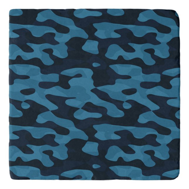Midnight, light blue, muted blue, dark blue camo trivet (Front)