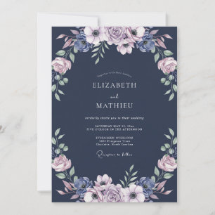 Midnight Lilac Leafy Wedding Invitation
