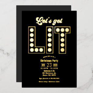 Midnight Luxe Let’s Get Lit Retro Christmas Party Foil Invitation