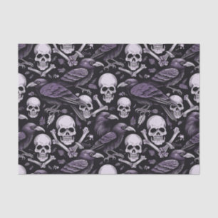 Midnight Macabre, Goth Skull Raven in Purple Tissue Paper