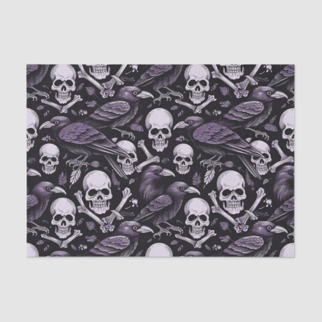 Midnight Macabre, Goth Skull Raven in Purple Tissue Paper (Front)