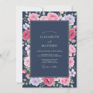 Midnight Magenta Peony Wedding Invitation