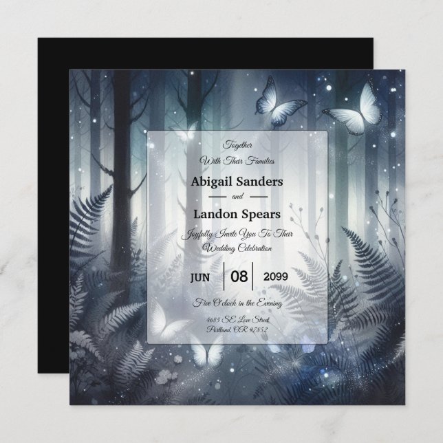 Midnight Magic and Moonlit Wings Wedding Invitatio Invitation (Front/Back)