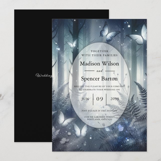 Midnight Magic and Moonlit Wings Wedding Invitation (Front/Back)