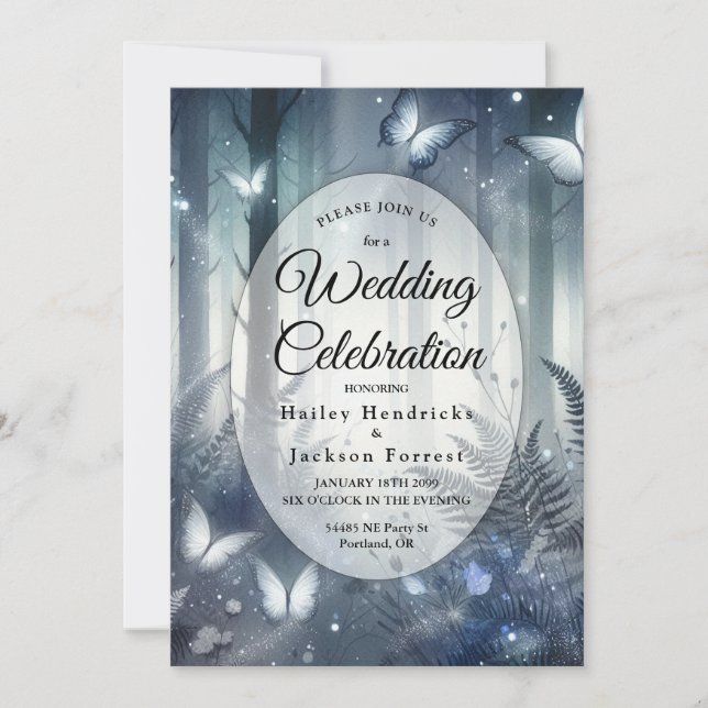 Midnight Magic and Moonlit Wings Wedding Invitation (Front)