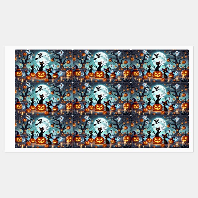 Midnight Magic: Black Cats & Pumpkins Halloween  Labels (Sheet)