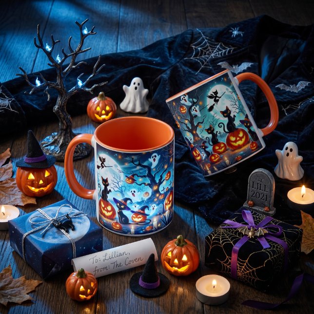 Midnight Magic: Black Cats & Pumpkins Halloween  Mug (Creator Uploaded)