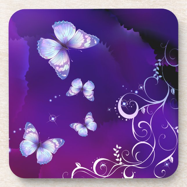Midnight Magic Butterflies Drink Coaster (Front)