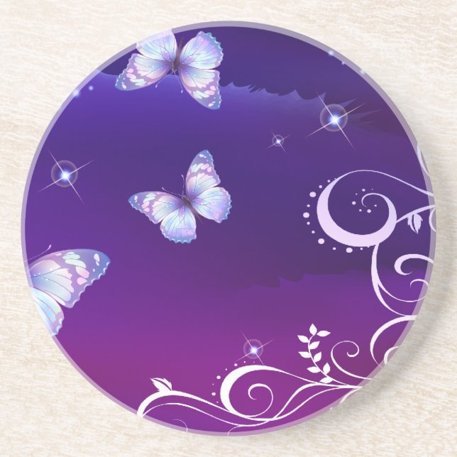 Midnight Magic Butterflies Sandstone Coaster (Front)