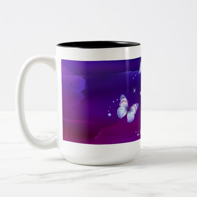 Midnight Magic Butterflies Two-Tone Coffee Mug (Left)