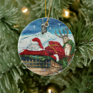 Midnight Magic Submarine Santa Ceramic Ornament 
