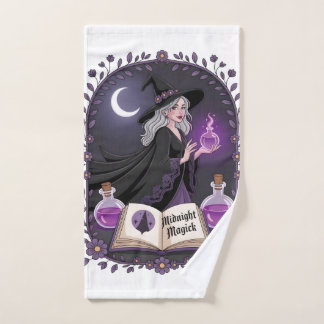 Midnight Magick Illustration of a Young Witch Hand Towel