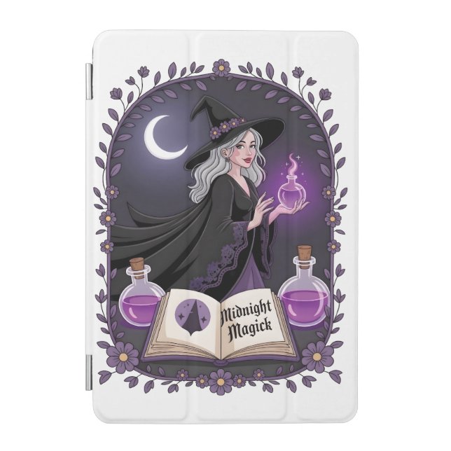 Midnight Magick Illustration of a Young Witch iPad Mini Cover (Front)