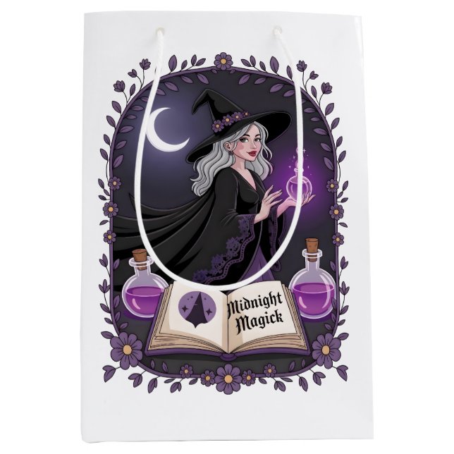 Midnight Magick Illustration of a Young Witch Medium Gift Bag (Front)