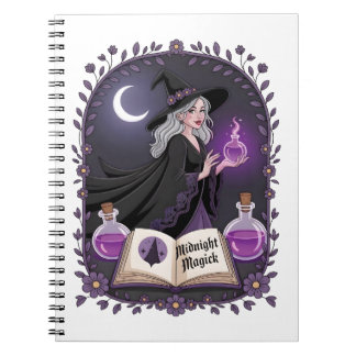 Midnight Magick Illustration of a Young Witch Notebook