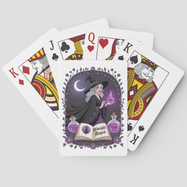 Midnight Magick Illustration of a Young Witch Poker Cards (Back)