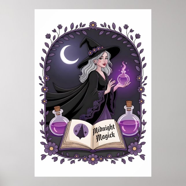 Midnight Magick Illustration of a Young Witch Poster (Front)