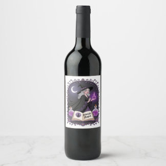 Midnight Magick Illustration of a Young Witch Wine Label