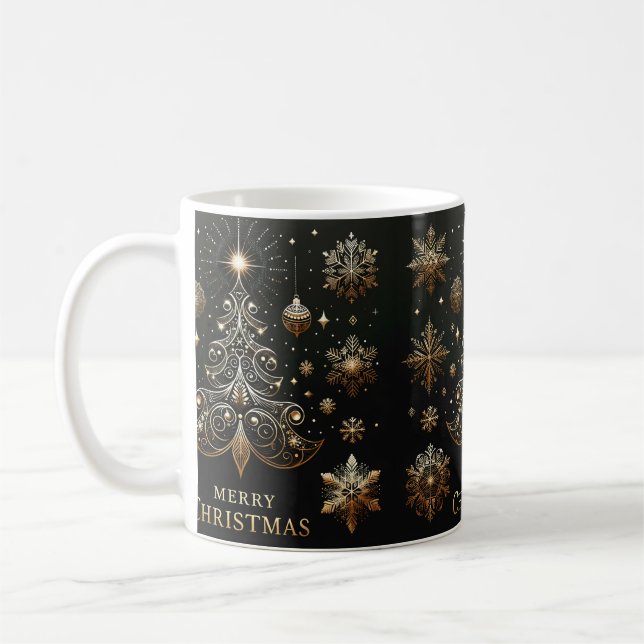 Midnight Majesty Black & Gold Christmas Mug (Left)