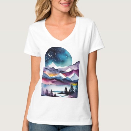 Midnight Majesty Starlit Mountainous Landscape  T_Shirt