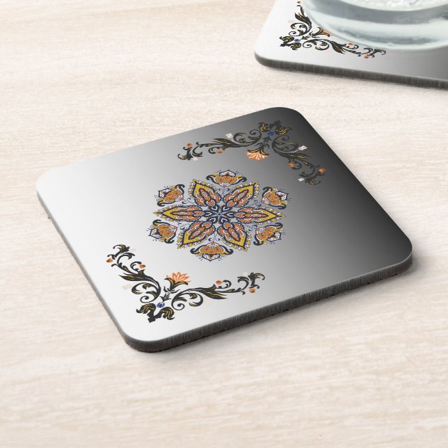 Midnight Mandala – Floral Cosmic Design Beverage Coaster (Left Side)