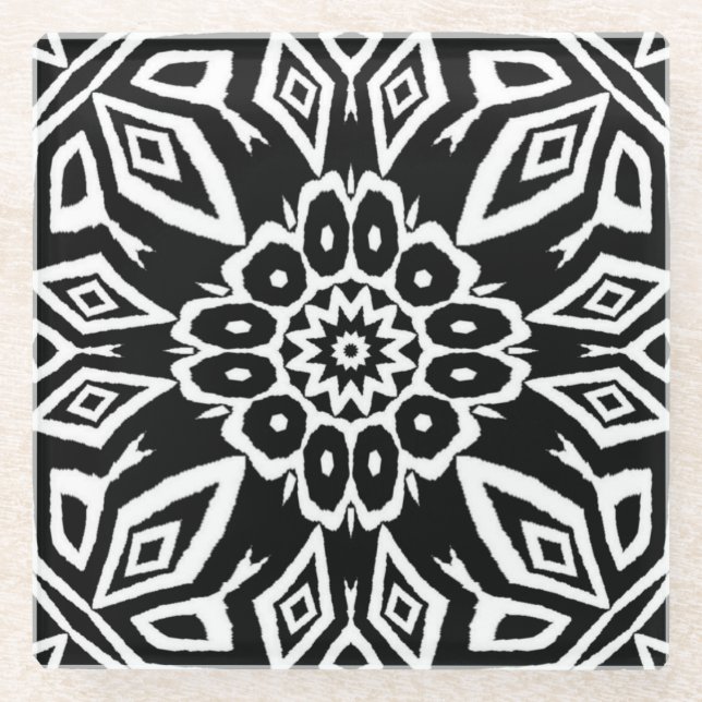Midnight Mandala Glass Coaster (Front)