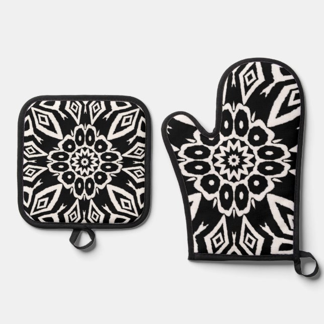Midnight Mandala Oven Mitt & Pot Holder Set (Front)