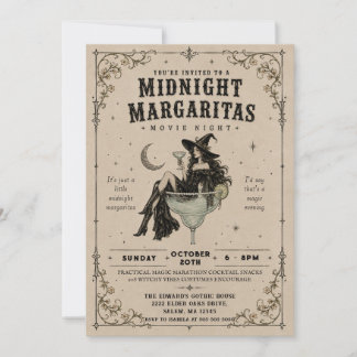 Midnight Margaritas Gothic Witchy Halloween Party Invitation