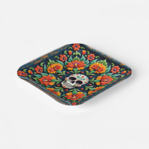 💀🎉Midnight Marigold Skullware Día de los Muertos Paper Plates