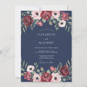 Midnight Maroon Anemone Wedding Invitation