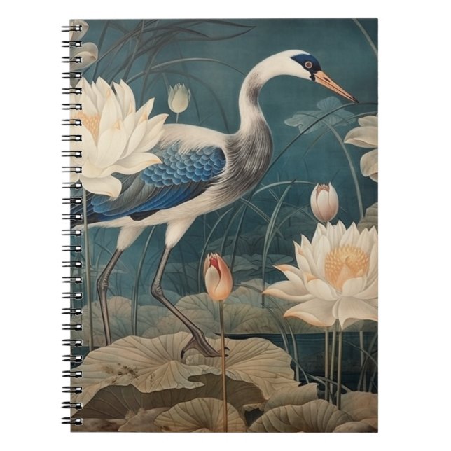Midnight Marshland & Wading Heron Botanical Notebook (Front)