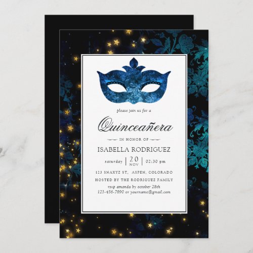 Midnight Masquerade Damask Quinceaera Invitation