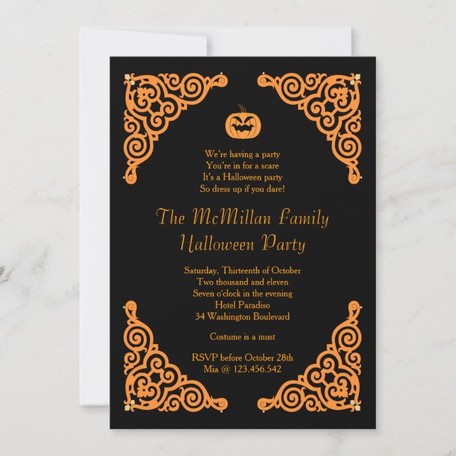 Midnight Masquerade Halloween Costume Party Invitation (Front)