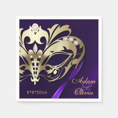 Midnight Masquerade Purple Wedding Napkins