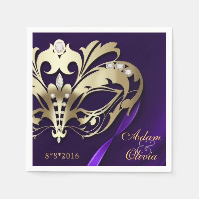 Midnight Masquerade Purple Wedding Napkins (Front)