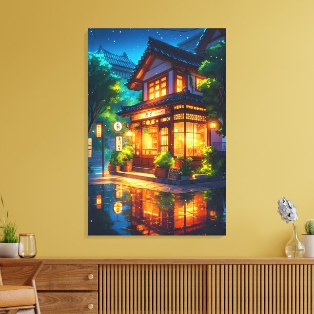 Midnight Matcha – Cozy Japanese Lofi Café Canvas Print (Insitu(LivingRoom))